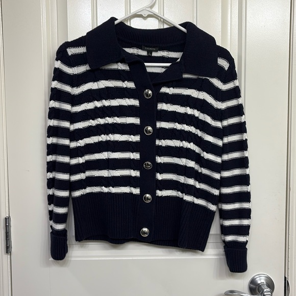 Talbots Sweaters - Talbots Nautical Blue and White Cardigan Sweater